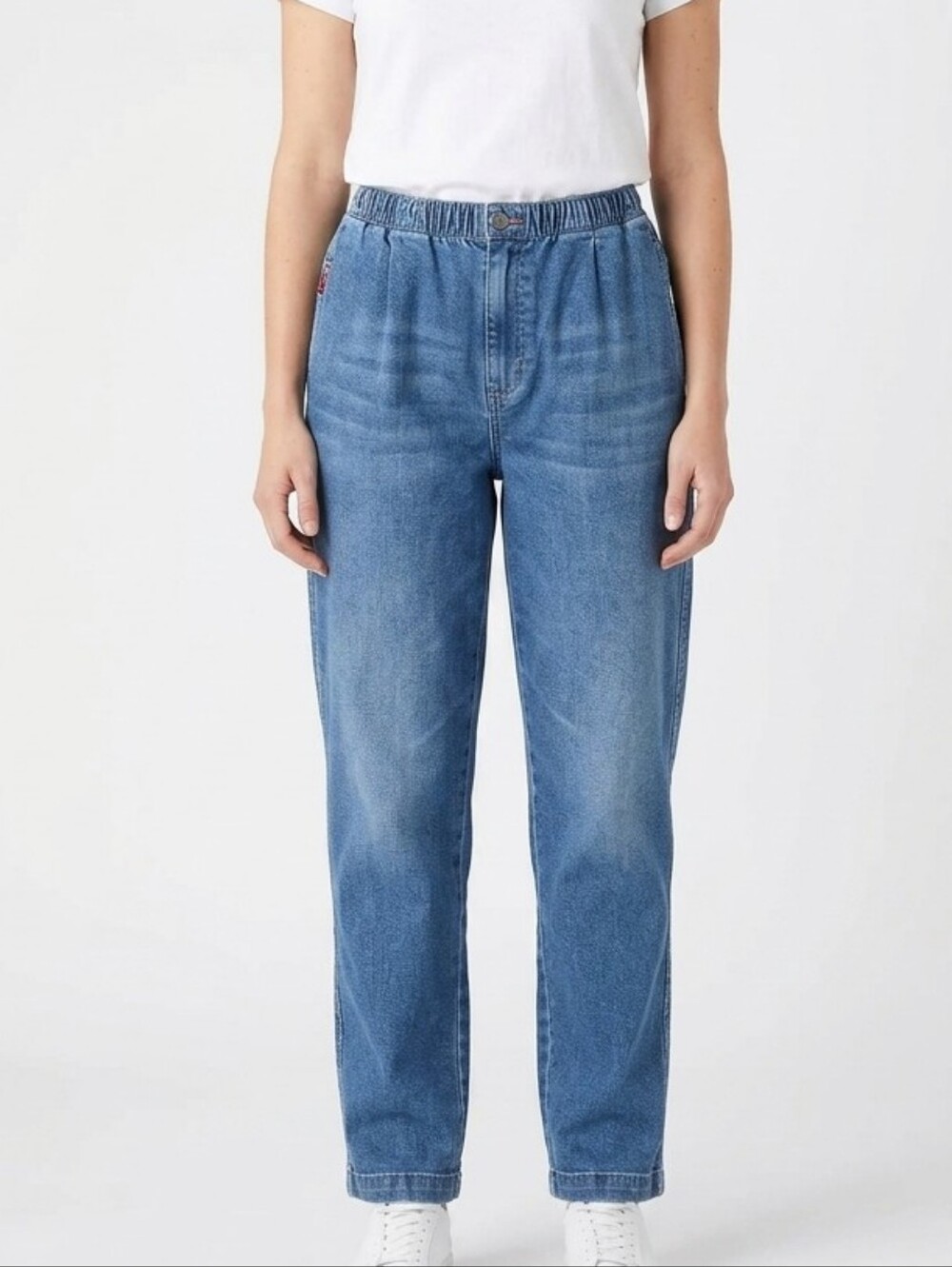 Woman Within 14W Pull On Elastic Waist Blue Jeans 100% Cotton Plus Size Straight